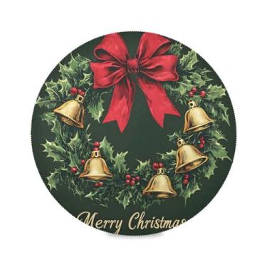 Imagem de STAYTOP Guirlanda de Natal com folhas de azevinho jogo americano redondo 4 peças, tapetes de mesa antiderrapantes fáceis de limpar para casa, cozinha, churrasco, festa, decoração de mesa