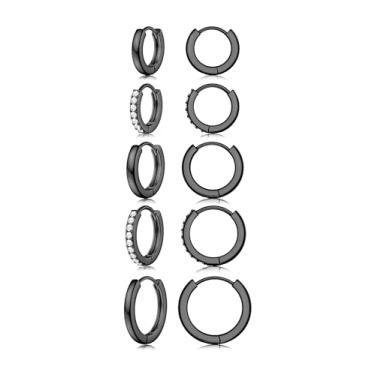 Imagem de Jstyle Brincos pequenos de argola de ouro para mulheres, hipoalergênicos, brincos de prata esterlina para orelhas sensíveis, não manchados, banhados a ouro 14K, conjunto de pilhas de brincos de