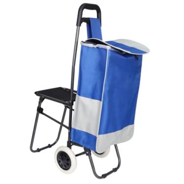 Imagem de Carrinho de Compras Dobrável com Rodas e Assento Reforçado para Feira e Mercado(AZUL)