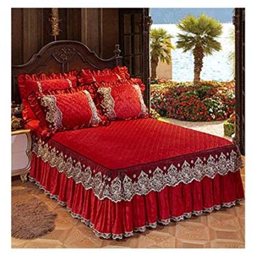 Imagem de Jogo de cama com 4 peças, conjunto de edredom para todas as estações, conjunto de cama de veludo grosso de quatro peças, capa de edredom king size e fronha dourada (vinho, duplo (200 x 230 cm)