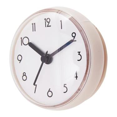 Imagem de Ioensy Relógio de banheiro com ventosa, pequeno, moderno, redondo, à prova d'água, para mesa, banheiro, sala de estar e lavabo, Branco