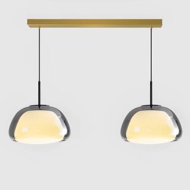 Imagem de Luminárias pendentes modernas de vidro, lustre para ilha de cozinha, luminárias pendentes lineares de 2 lâmpadas, lustres simples para interiores, ideais para sala de jantar, quarto e escrit