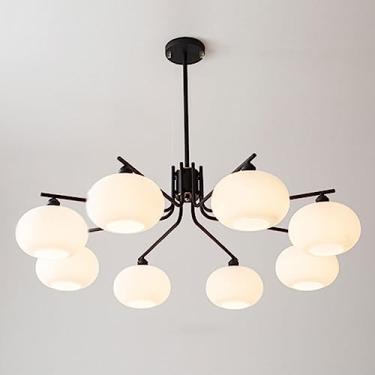 Imagem de Lustre moderno com múltiplas lâmpadas, luminária pendente para teto interno com cúpulas de vidro opalino branco, ideal para iluminação de ilha de cozinha, mesa de jantar, quarto e sala de es