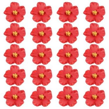 Imagem de GSHLLO 20 peças de flores de hibisco de espuma grande de 9,5 cm flores havaianas artificiais realistas flores artificiais tropicais cabeças de cabelo presilhas de cabelo para fazer flores fofas falsas