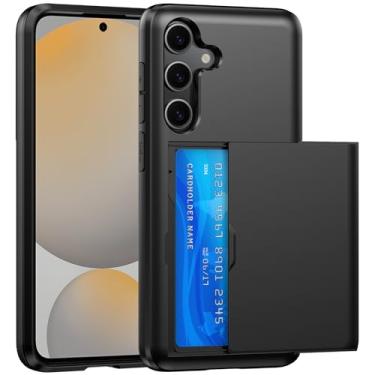 Imagem de SZSSZSM Capa carteira para Samsung Galaxy S24 FE com suporte para cartão, camada dupla, proteção de grau militar, à prova de choque, compartimento oculto para cartão, capa de telefone slim fit - preta