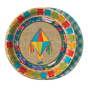 Imagem de Prato Descartável Para Festa Junina Balão 18Cm Com 8Un