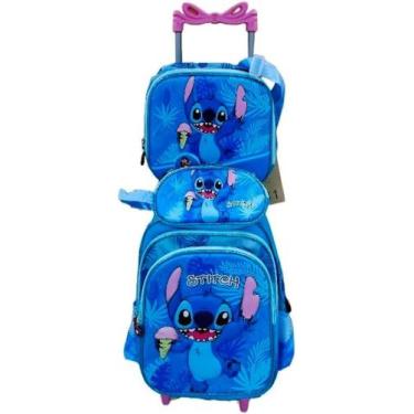 Imagem de Kit Mochila3D com Rodinhas + Lancheira Térmica + Estojo Escola - Azul 