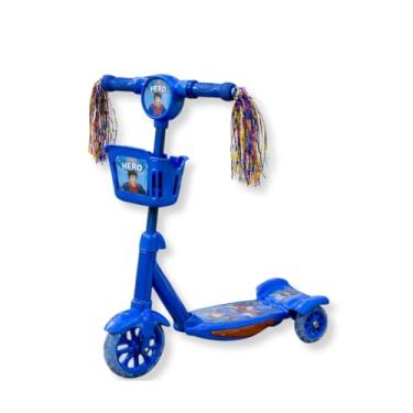 Imagem de Patinete Infantil 3 Rodas com Luzes Led Som Musical Altura Regulável Freio Traseiro e Cesta (Azul)