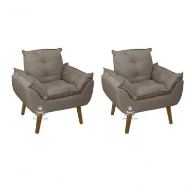 Imagem de Kit 02 Poltrona/cadeira Decorativa Glamour Com Pés Quadrado Capuccino