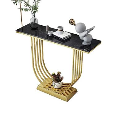 Imagem de Mesa de console, mesas laterais, mesa de sofá, mesa de canto com moldura de mármore e metal, mesa de computador, café, lanche, console para sala de estar ou corredor 80 x 30 x 80 cm/31 × 11,8 × 31 pol