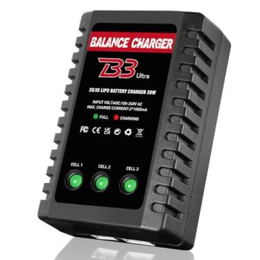 Imagem de Carregador de bateria LiPo 2S-3S RC Balance Charger Compact Charger para baterias LiPo 7.4-11.1V (vermelho)