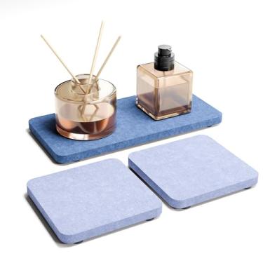 Imagem de Fluxynara 3 bandejas de feltro para pia de feltro, 20 x 10 cm e 10 x 10 cm de absorção rápida para cozinha e banheiro, comporta perfume, sabão e acessórios de banheiro, pervinca macia e azul