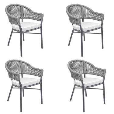 Imagem de Kit 4 Cadeiras Área Externa de Alumínio Bear com Corda Naútica Grafite G56 - Gran Belo