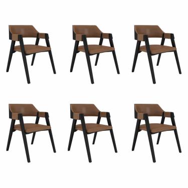 Imagem de Kit 6 Cadeiras Sala de Jantar e Jogos Carteados Madeira Maciça Poker Pu Caramelo/Preto G42 - Gran Belo