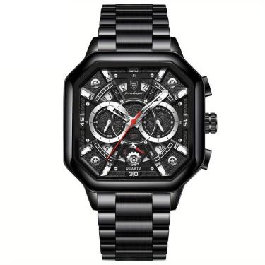 Imagem de Relógio De Quartzo Com Cronógrafo Mostrador Luminoso Pulseira Em Aço Inoxidável 5atm Preto Prata