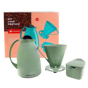 Imagem de Kit Garrafa Termica Café Prático Com Açucareiro Com Colher E Suporte Para Filtro - Verde