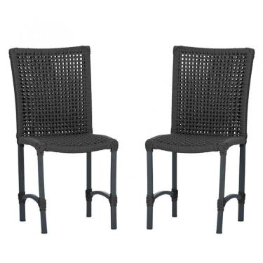 Imagem de 2 Cadeiras De Jantar Cannes De Alumínio Pintura Preta Trama Preto