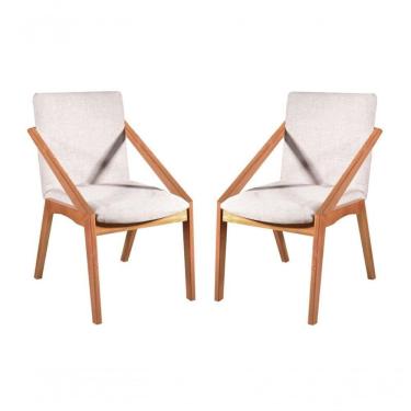 Imagem de Kit 2 Cadeiras Madeira Maciça Estofada Com Braço - Lírio - Harmonia Salas