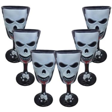 Imagem de Taça Halloween Acrílico Preta Com Caveiras - 6 Unidades