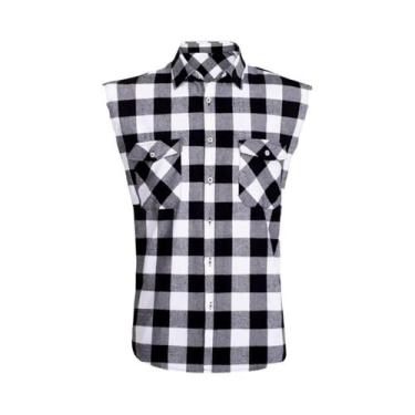 Imagem de Camiseta Masculina De Verão Com Estampa Xadrez, Sem Mangas, Estilo Cor