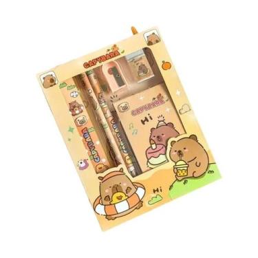 Imagem de Conjunto De Material Escolar Kawaii Com 6 Peças De Capivara Em Desenho