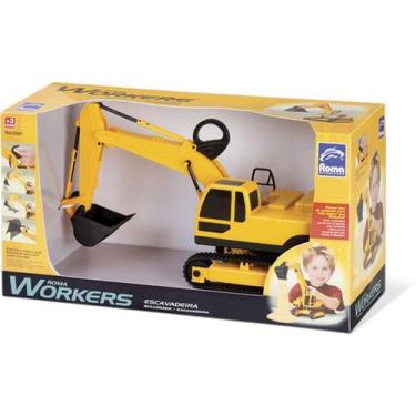 Imagem de Roma workers - escavadeira brinq. plast. - Roma Brinquedos, Amarelo e 