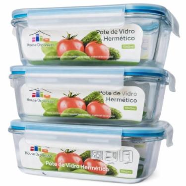 Imagem de House Organizer Conjunto Kit 3 Potes de Vidro Hermetico com Tampa 1040ml