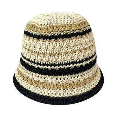 Imagem de Chapéu De Malha Listrado Colorido Dobrável Feminino Para Viagens Ao Ar
