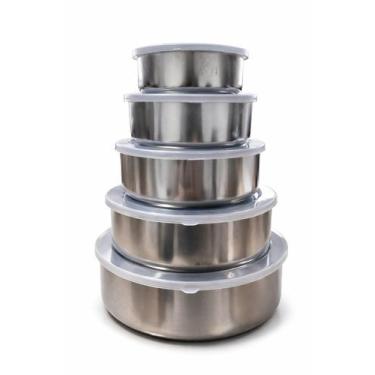 Imagem de Kit 5 Potes Inox Bowl Tigela Cozinha Alimentos Com Tampa - IDEAL