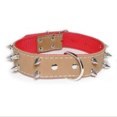 Imagem de Coleira Couro Top Rubber Forrada Dupla Com Cravo  Pitbull
