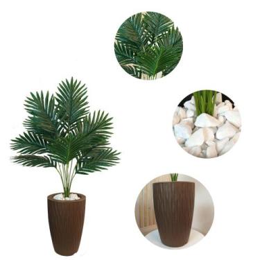 Imagem de Planta Artificial Palmeira Com Vaso Ondulado Cone E Pedras - - PlantaI