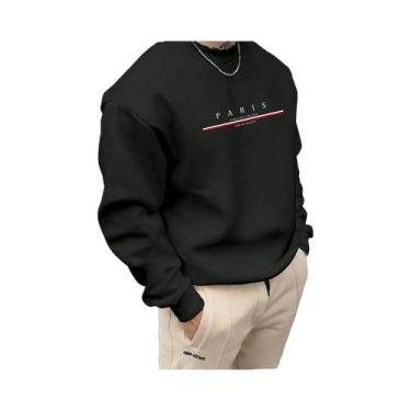 Imagem de Moletom Masculino Com Estampa Paris, Corte Solto, Casual, Gola Redonda