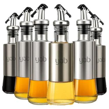 Imagem de Kit 6 Galheteiro Porta Azeite Vinagre Em Inox E Vidro 300ml - Yab, YAB