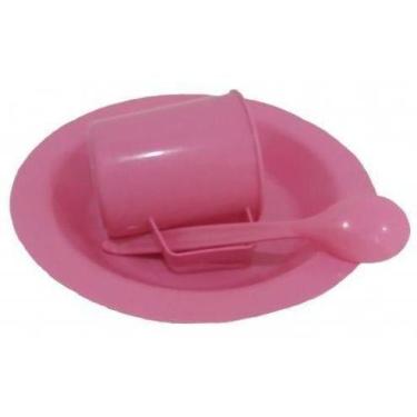 Imagem de Kit Merenda Escolar Rosa Prato Colher Caneca Plástica 300 ML - 25 Pçs 