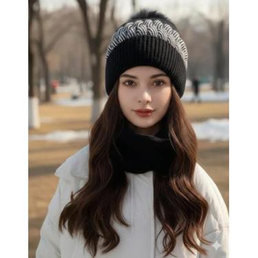 Imagem de Gorro Touca Forrada C/ Cachecol Fixo Lã Quente Frio Inverno - Modas Fa