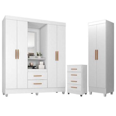 Imagem de Guarda Roupa Casal Capela Com Cômoda 4 Gavetas E Armário Multiuso Lite
