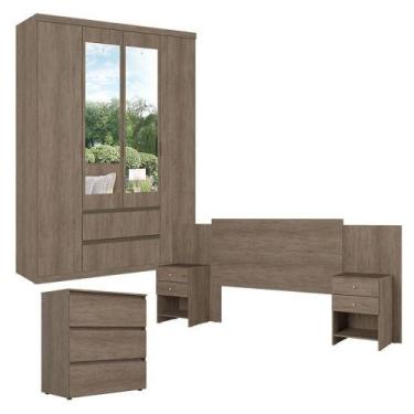 Imagem de Guarda Roupa Solteiro Nobre Slim Glass 4 Portas Com Cômoda Gaveteiro C