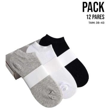 Imagem de Kit 12 Pares Meia Algodão Soquete Cano Baixo Branca Preta 38-43 896 - 