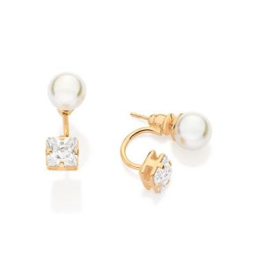 Imagem de Brinco Pérolas Sintéticas e Zircônia Rommanel 527599 Cor:Dourado, Dour