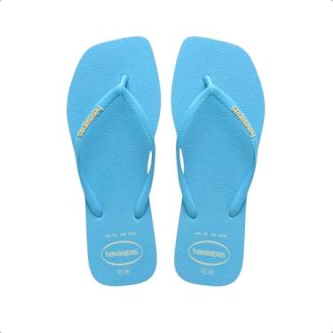 Imagem de Chinelo Havaianas Slim Square Logo Pop Up Ponta Quadrada Feminina (Azul Lavanda, BR, Adulto, Faixa Numérico, M, 33, 34)