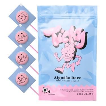 Imagem de Ticky Pirulito Zero Açúcar Sabor Algodão Doce, 4 Pirulitos