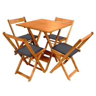 Imagem de Conjunto Mesa de Madeira 70x70 Dobrável com 4 Cadeiras Assento Estofado Design Moderno - Natural