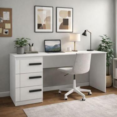 Imagem de Escrivaninha Retrô 3 Gavetas 163cm Lisboa Politorno Móveis, Branco