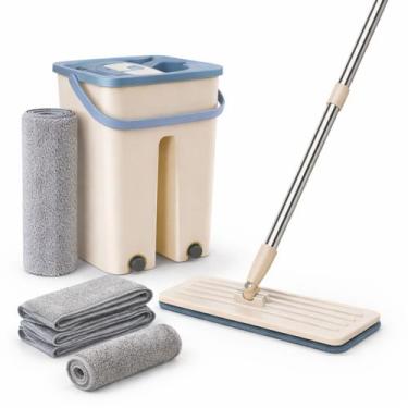 Imagem de Kit Mop Flat Esfregão com Balde Duplo Lava e Seca Microfibra Rodo Mági