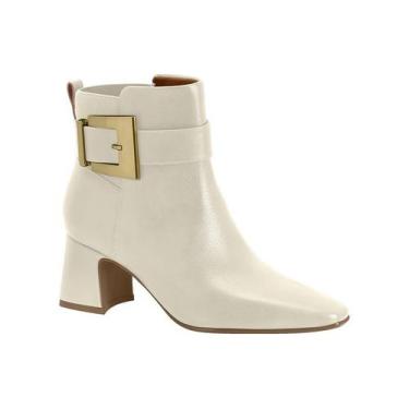 Imagem de Bota Vizzano Cano Curto Com Fivela Dourada E Salto Bloco Branco Off, B