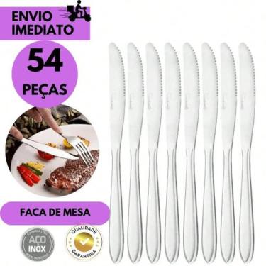 Imagem de Kit 54 Faca Inox Talheres de Aço Inoxidável para Refeições Elegante Du