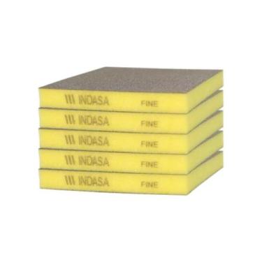 Imagem de KIT 05 ESPONJA ABRASIVA AMARELA AUTOMOTIVA DUPLA FACE FINA INDASA - Co