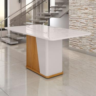 Imagem de Mesa de Madeira Harmonia 160 Cm com Vidro Naturallle/Off White - Móveis Bechara
