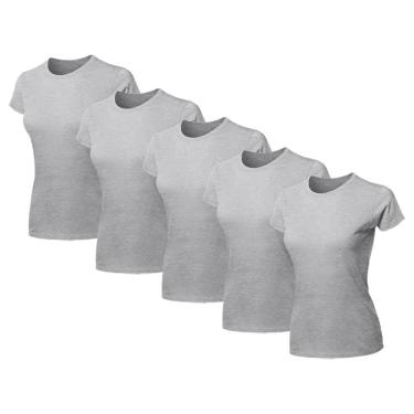 Imagem de Kit 5 Blusas Feminina Camiseta Lisa Básica Algodão Baby Look-Feminino