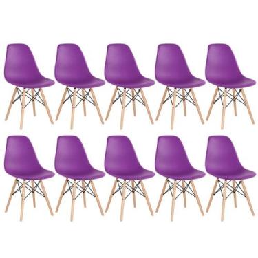 Imagem de Laraz, Kit 10 cadeiras Charles Eames Eiffel DSW com pés de madeira cla